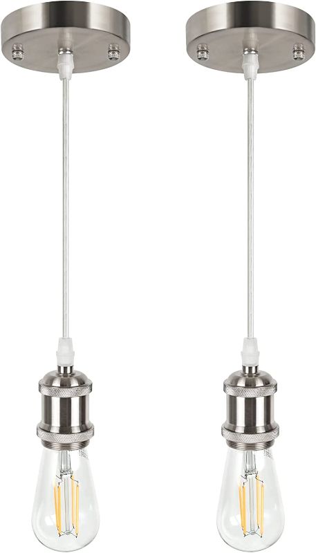 Photo 1 of Ascher 2 Pack Pendant Light Kit, E26 Lamp Socket Industrial Vintage Pendant Light Cord, 3.94ft Adjustable Hanging Light Cord, Matte Nickel (Bulb Not Included)