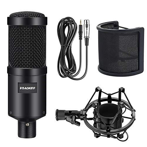 Photo 1 of aokeo ak-60 professional condenser microphone, music studio mic podcast recording microphone kit with stand shock mount for pc laptop computer broadcasting youtube vlogging skype chatting gaming