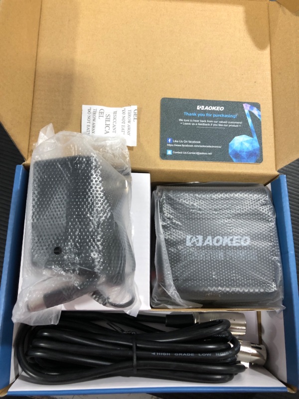 Photo 2 of Aokeo 1-Channel 48V Phantom Power Supply with Adapter, Bonus+XLR 3 Pin Microphone Cable for Any Condenser Microphone Music Recording Equipment
