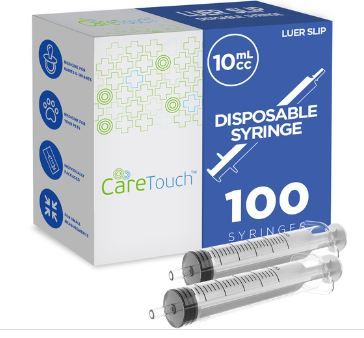 Photo 1 of 10ml Syringe with Luer Slip Tip - 100 Sterile Syringes by Care Touch No Needle, Great for Dispensi
