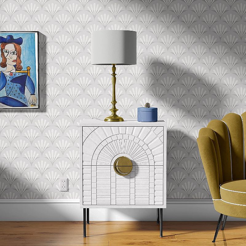 Photo 1 of Double-Roll Geometric Peel & Stick Wallpaper Mid-Century Art Deco Self-Adhesive Modern Minimalist 33FT Grey Neutral
