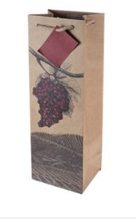 Photo 1 of 7006 Illustrated Grapes Single Bottle Wine Bag, Brown
