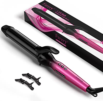 Photo 1 of FARERY 1.25 Inch Curling Iron for Long Hair, Tourmaline Ceramic Clipped Long Barrel 1-1/4 Inch Curling Wand for Long Lasting Curl, Instant Heat & Dual Voltage to Travel, Temp 248? to 430?, Pink
