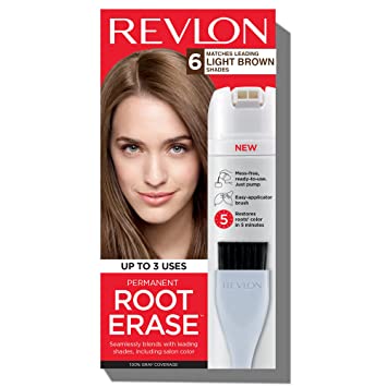 Photo 1 of Permanent Hair Color by Revlon, Permanent Hair Dye, At-Home Root Erase with Applicator Brush for Multiple Use, 100% Gray Coverage, Light Brown (6), 3.2 Fl Oz
