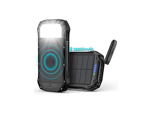 Photo 1 of Portable-Solar-Charger-Power-Bank - 38800mAh External Battery Pack, Dual 5V3.1A Fast Output and Type-C Built-in Qi Wireless Charger and Flashlight(BLACK)