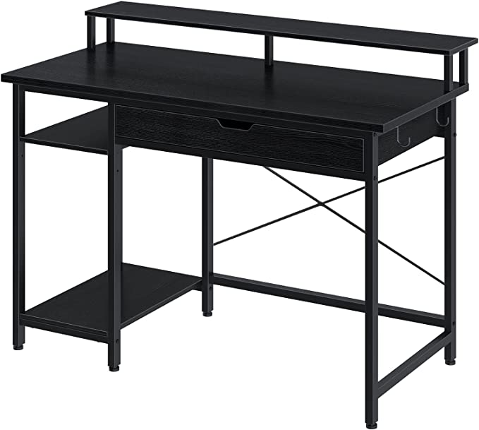 Photo 1 of Rolanstar Computer Desk with Monitor Shelf and Drawer, 39" Home Office Writing Desk, Study Table Workstation,Stable Metal Frame, Business Style, Black