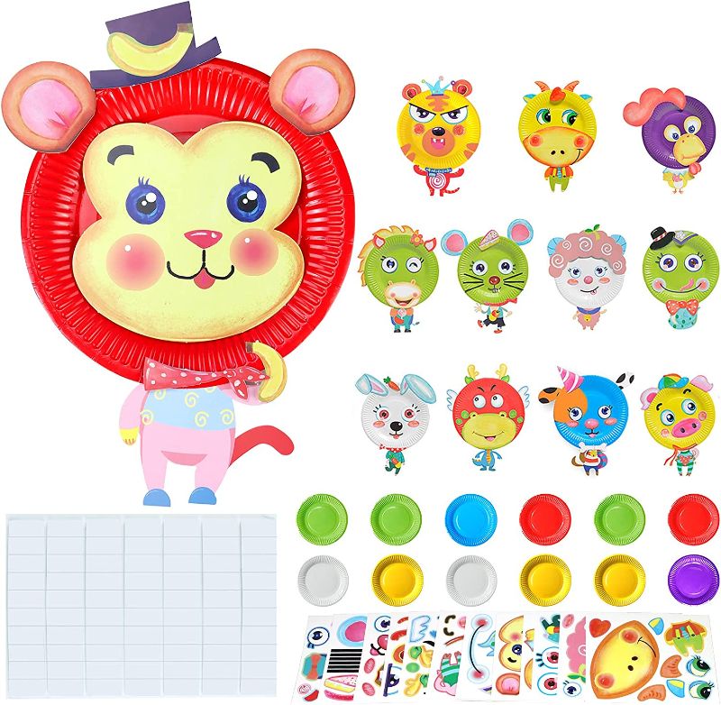 Photo 1 of Here Fashion Pack of 12 Sticker Paper Plate Art Kit for Kids Toddler Crafts Art Toys - Transform Simple Paper Plates into Friendly Animals, Perfect for Craft Parties, Groups and The Classroom