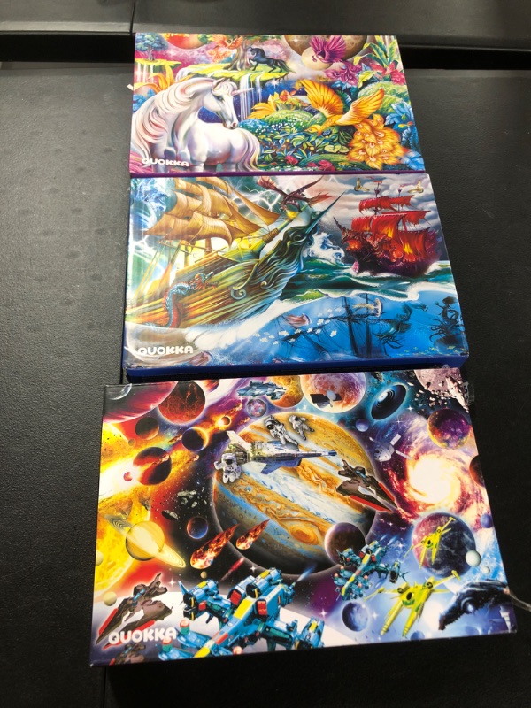 Photo 2 of 500 Piece Jigsaw Puzzles for Adults - Set of 3 Puzzles for Men and Women by Quokka - Unique Game with Space Ship Unicorns for Kids Ages 8-10-12 and Up - Colorful Family Puzzle with Solar System