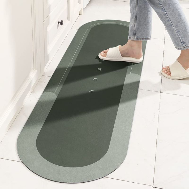 Photo 1 of Bath Mat Rug, Napa Skin Super Absorbent Bath Mat Quick Dry Thin Bathroom Mats Non Slip Floor Mat Shower Rugs with Rubber Backing for Shower Sink Bathtub - 17.7"x59", Green Oval