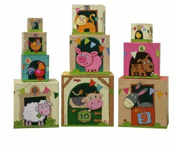 Photo 1 of HABA On the Farm Sturdy Cardboard Nesting & Stacking Cubes - Blocks Reinforce Numbers 1 to 10