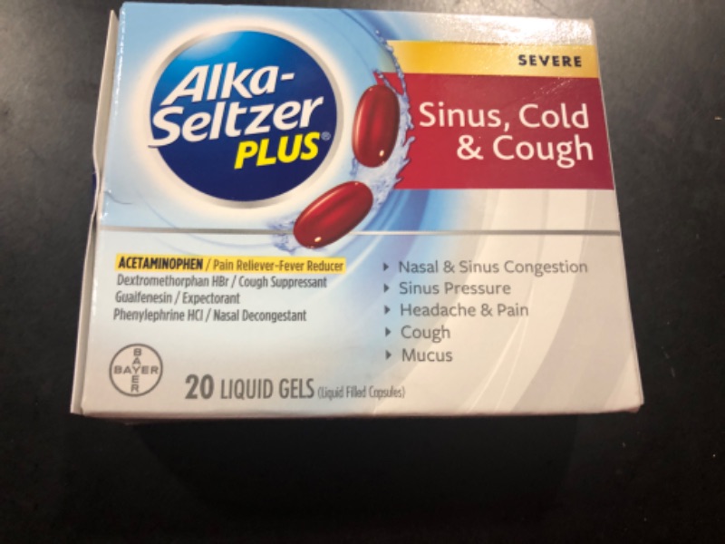 Photo 2 of Alka-Seltzer Plus Severe Sinus, Cold & Cough, Liquid Gel, 20ct
BEST BY: 06/2021