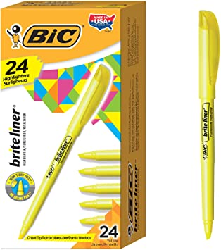 Photo 1 of BIC Brite Liner Highlighter, Chisel Tip, Yellow, 24-Count, Chisel Tip for Broad Highlighting or Fine Underlining
