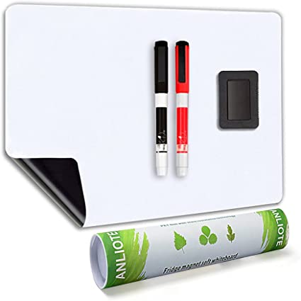 Photo 1 of Magnetic Dry Erase Board Fridge White Board Sheet 20x13"-Easy to Write and Clean, Flexible Refrigerator Magnet Whiteboard Notepad for Home Kitchen Memo Grocery List, 2 Markers and Eraser with Magnets
