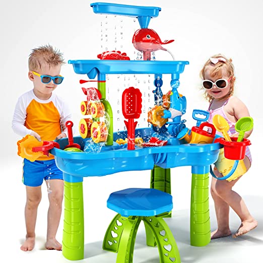 Photo 1 of Toddler Water Table | Kids Sand Water Table | 3-Tier Outdoor Water Play Table Toys for Toddlers Kids | Water Sensory Tables Summer Beach Toys for Outside Backyard for Toddlers Age 3-5
