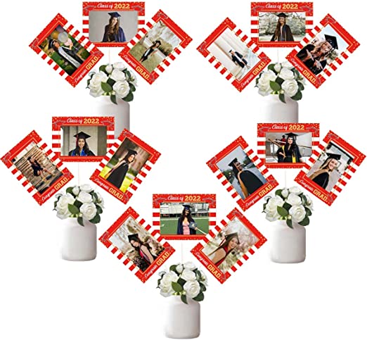 Photo 1 of 2022 Graduation Party Picture Centerpiece Sticks Red- Photo Table Toppers for High School College Congrats Grad Class of 2022 Party Supplies Red - 15 Pieces
