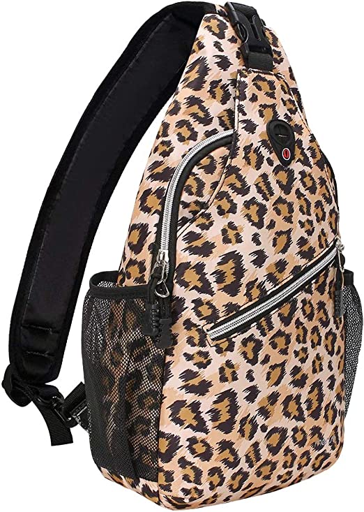 Photo 1 of MOSISO Sling Backpack,Travel Hiking Daypack Leopard Print Rope Crossbody Bag
