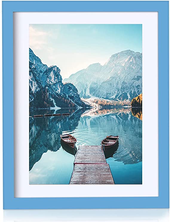 Photo 1 of 11x14 Picture Frames Blue Display Picture Frame A4 Solid Wood with Mat Wooden Photo Frame for Wall Hanging or Table Top Home Decoration-11x14 Blue
