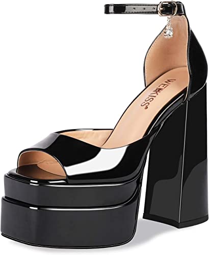 Photo 1 of wetkiss Platform Heels for Women, with Chunky Heel and Ankle Strap Design, Comfy and Sassy, Size 11
