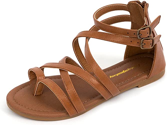 Photo 1 of FUNKYMONKEY Girls Gladiator Strap Sandals Flat Fisherman Thong Cross Strappy Sandals, Size 12
