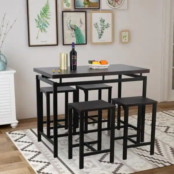 Photo 1 of 5-piece Espresso Wood Top Bar Table Set Dining Room