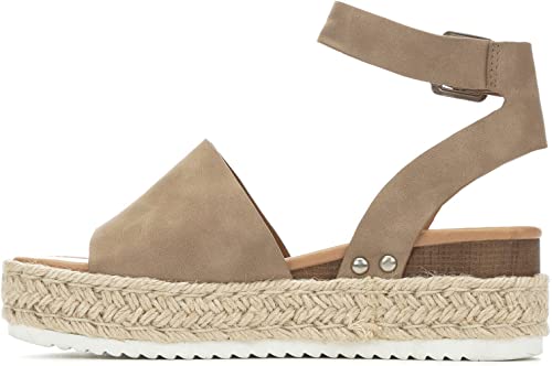 Photo 1 of SODA Women's Topic Open Toe Ankle Strap Espadrille Sandal size 7 1/2
