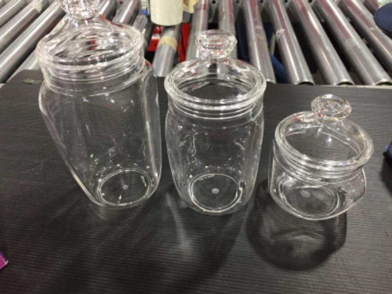 Photo 2 of Amazing Abby - Adore - Acrylic Apothecary Jars (3-Piece Set), Plastic Jars with Lids, Bathroom Canisters, Vanity Organizers, Candy Buffet, Wedding Display, BPA-Free and Shatter-Proof
