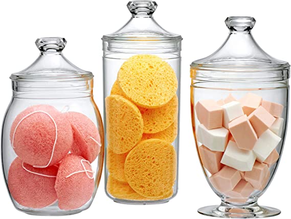 Photo 1 of Amazing Abby - Adore - Acrylic Apothecary Jars (3-Piece Set), Plastic Jars with Lids, Bathroom Canisters, Vanity Organizers, Candy Buffet, Wedding Display, BPA-Free and Shatter-Proof
