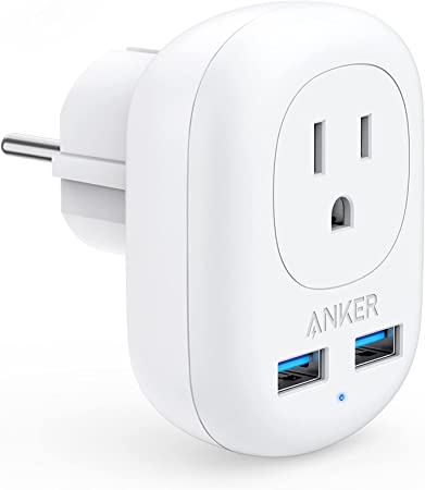 Photo 1 of Anker European Travel Adapter, PowerExtend USB Plug International Power Adapter with 2 USB Ports and 1 Outlet, US to Most of Europe EU Spain Iceland Italy France Germany, Compact for Travel, Office
