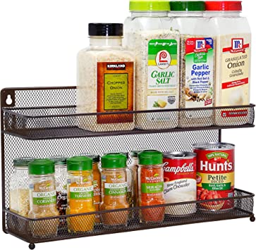 Photo 1 of CAXXA 2 Tier Mesh Kitchen Counter-top or Wall Mount Spice Rack Jars Storage Organizer, Bronze
