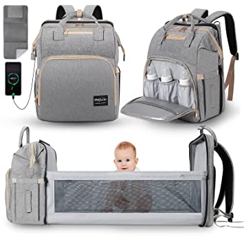 Photo 1 of Diaper Bag Backpack with Changing Station, DerJunstar Baby Diaper Bags for Baby Boy & Girls, Multifunctional Travel Diaper Waterproof Backpack, New Mom Gifts for Women,B. Gray
