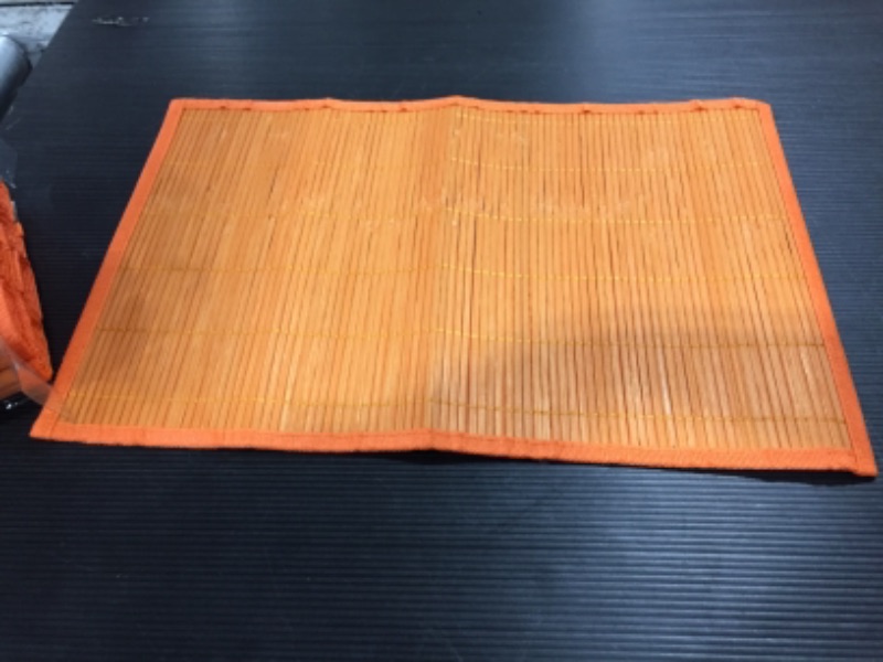Photo 2 of ANDSTAR Set of 8 Pcs Bamboo Placemats with Fabric Border Japanese Style Natural Anti-Slip Bamboo Placemats Washable Heat-Resistant Table Mats for Dining Room and Kitchen?Orange?
