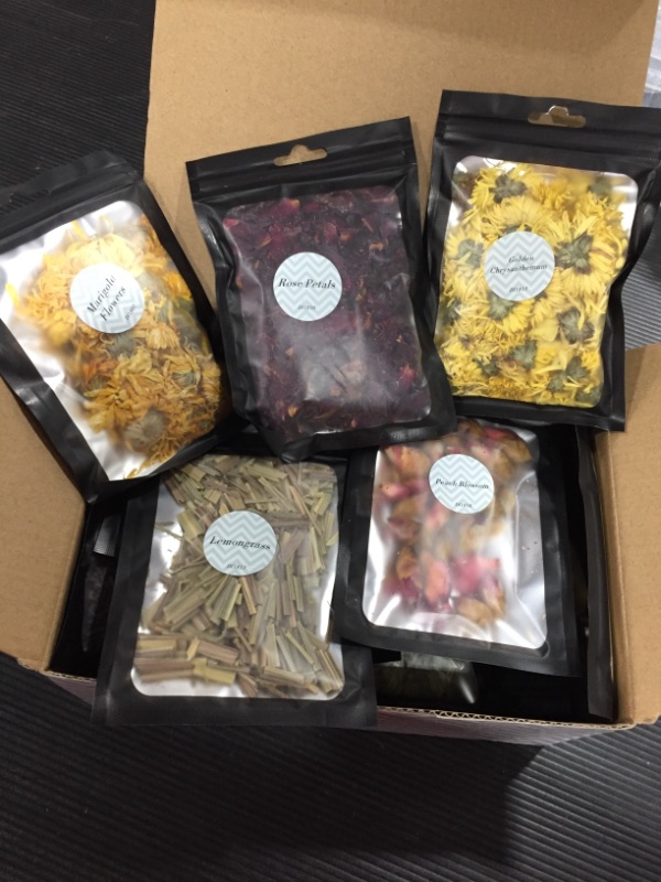 Photo 2 of XUXU Dried Flowers, 18 Pack Natural Dried Flower Herbs Kit for Bath, Bomb, Soap, Resin, Candle Making, Include Rose Petals, Rosebuds, Lavender, Jasmine Flowers, Lily, Lemon Slice and More
