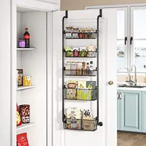 Photo 1 of 1Easylife Over the Door Organizer 5-Tier, Pantry Door Storage and Organization with 5 Baskets, Heavy-Duty Metal Back of Door Spice Rack Door Shelf Organizer (3x4.72"+2x5.9"Width Baskets, Black)
