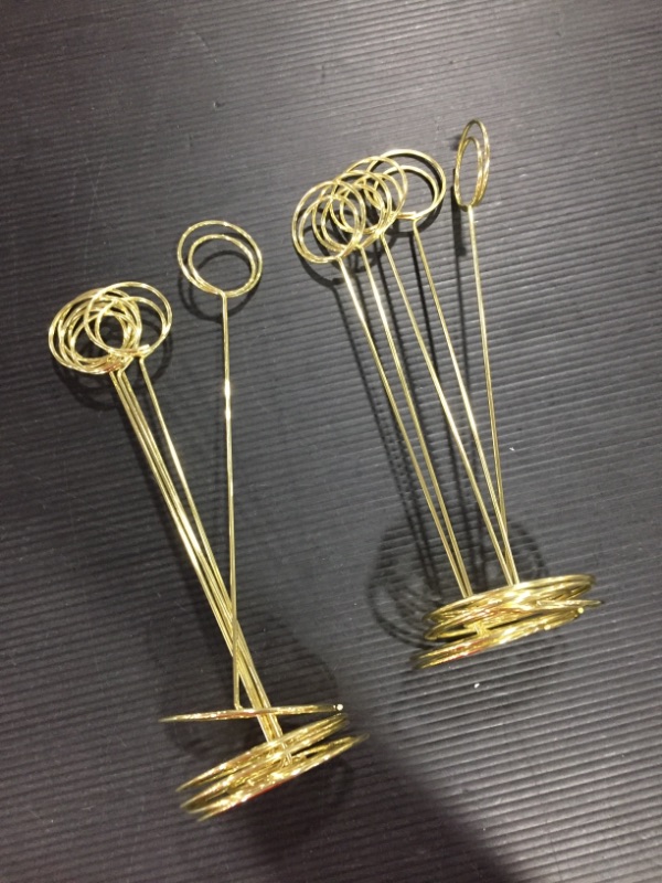 Photo 2 of 10 Pack 8.75 inch Tall Table Number Holders Place Card Holder Table Picture Holder Wire Photo Holder Clips Picture Memo Note Photo Stand (Gold)

