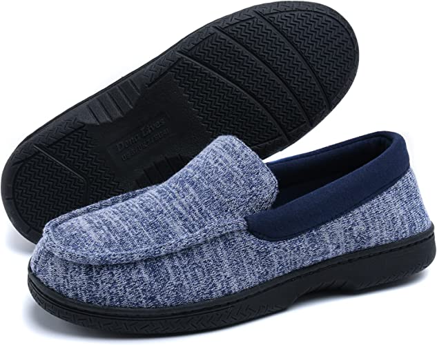 Photo 1 of DL Mens-Moccasin-House-Slippers-Memory-Foam Indoor, Men's Cozy Soft Home Bedroom Slippers Closed Back, Comfy Breathable Knitted Cotton-blend Man House Shoes Non-Slip
