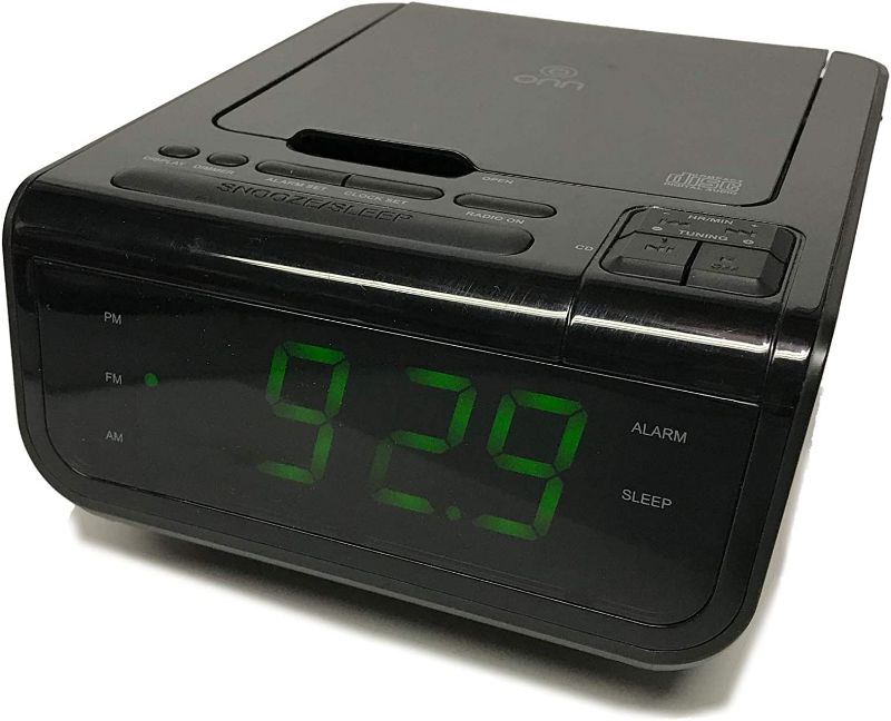 Photo 1 of Onn ONA502 CD/AM/FM/Alarm Clock Radio with Digital Tuning Alarm with and USB Port to Charge Devices + Large 1.2 inch Green LED Display + Aux-in Jack,Top Loading CD Player - Refurbished
