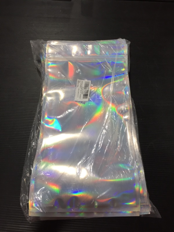 Photo 2 of 100 Pieces 7 X 12 Inch Holographic Bags - Smell Proof Bags Packaging Storage Bags for Small Business, Food Storage, Lip Gloss, Jewelry, Sample
