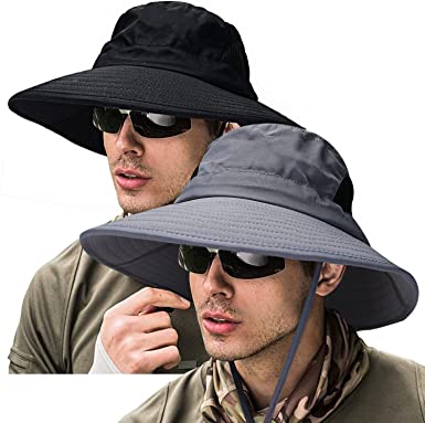 Photo 1 of ZOORON 2 Pack Sun Hat for Men Women, Wide Brim Bucket Hat UV Protection Waterproof Boonie Hat for Fishing Hiking Camping
