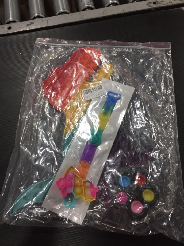 Photo 1 of 4 Pack Big Size Pop Fidget Toy Set, Rainbow Large Dinosaur Pop Toy, Jumbo Pop Bubble Wristband Fidget Sensory Toy, Silicone Rainbow Stress Reliever Hand Finger Game Toy for Adults and Kids
