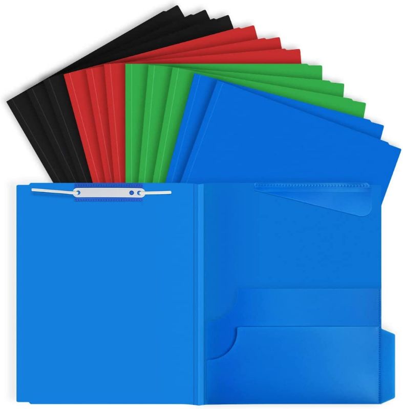 Photo 1 of Tashkummy Plastic Classification Folders with 4 Fasteners: Letter Size, Two 1/3-Cut Tabs, Divider, 1.06" Expansion Fasteners File Folder with 4 Colors (12 Packs).
