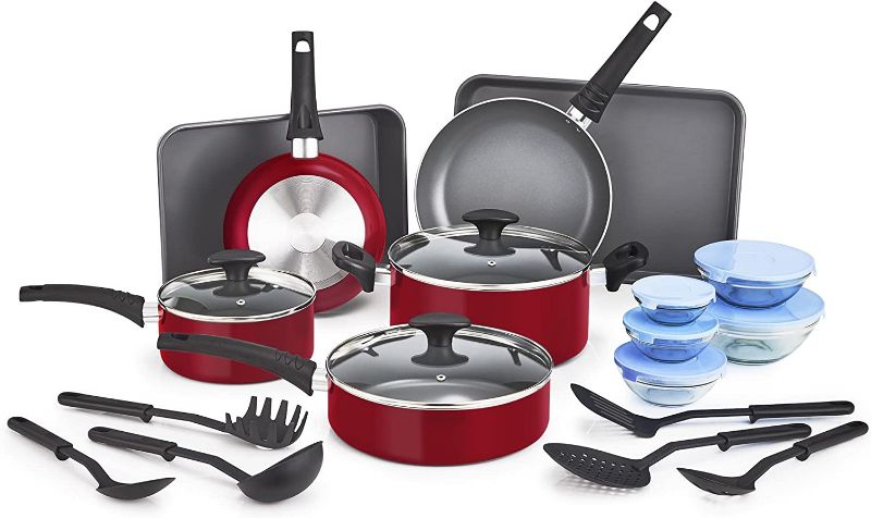 Photo 1 of BELLA 21 Piece Cook Bake and Store Kitchen Essentials Set, Red
