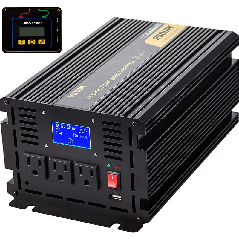 Photo 1 of VEVOR Power Inverter, 2500W Modified Sine Wave Inverter, DC 12V to AC 120V Car Converter, with LCD Display, Remote Controller, LED Indicator, AC Outlets Inverter for Truck RV Car Boat Travel Camping
