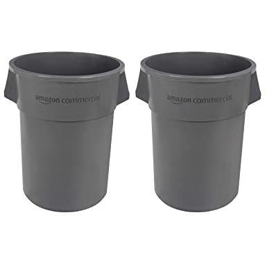 Photo 1 of AmazonCommercial 55 Gallon Heavy Duty Round Trash/Garbage Can, Grey, 2-pack
