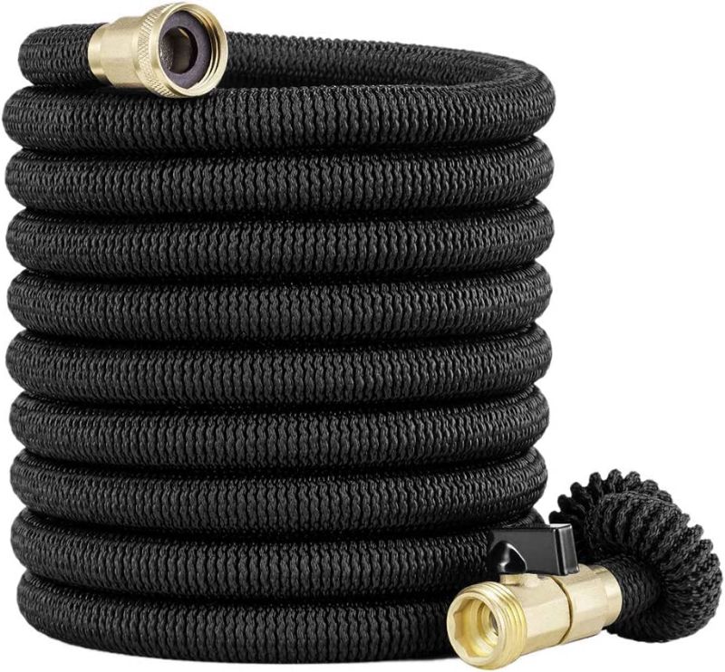 Photo 1 of 100ft Expandable Garden Hose - New Improved Flexible Water Hose with Heavy Duty Expanding Latex Core, Fabric Casing and 3/4 Solid Brass Connectors Fittings
