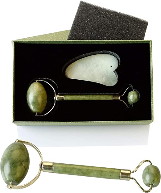 Photo 1 of Jade Facial Roller + Gua Sha Scrapping Massage/Spa/Beauty Tool - for Anti-Aging, Stimulate Blood Circulation, Stress Relief, Natural Cooling, Relaxation and to Reduce Dark Circles - 2 in 1 Package
