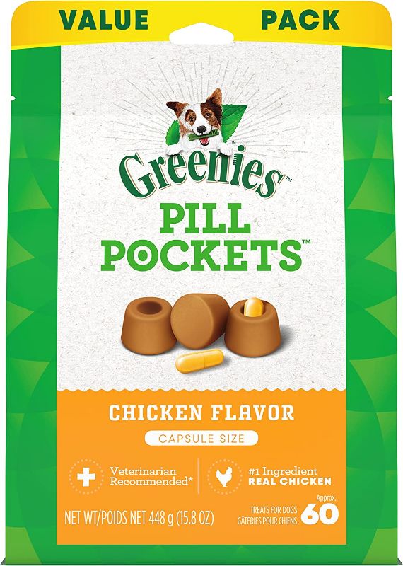 Photo 1 of GREENIES PILL POCKETS Capsule Size Natural Dog Treats Chicken Flavor, 15.8 oz. Value Pack (60 Treats)
BB 11 APR 2023