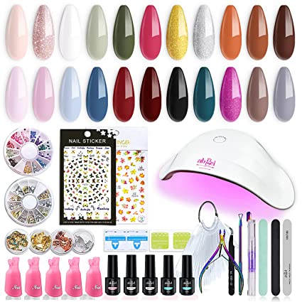 Photo 1 of ab gel Gel Nail Polish Kit with UV Light- 22 Colors Gel Nail Polish Set - Soak Off White Gold Brown Pink Red Glitter Gel Nail Polish Kit
