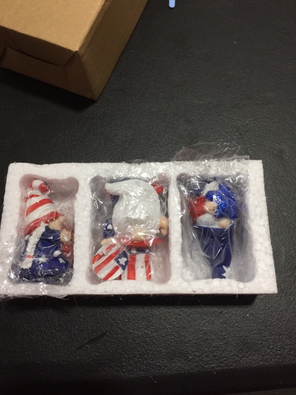 Photo 2 of 4th of July Decorations Patriotic Gnomes Independence Day Figurines American Veterans Day Decorations Uncle Sam Stars and Stripes Tomte Nisse Scandinavian Ornaments Tiered Tray Decor (3Pcs)
