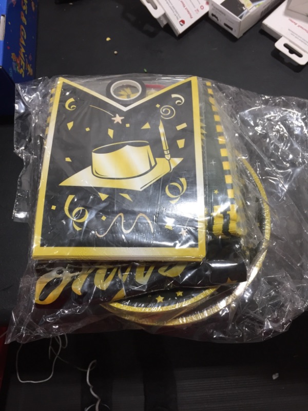 Photo 2 of 202PCS Graduation Plates and Napkins Party Supplies 2022, Severs 50 Black and Gold Graduation Party Decorations Tableware with Dinner and Dessert Plates,Tablecloth,Cups,Flag for College High School
