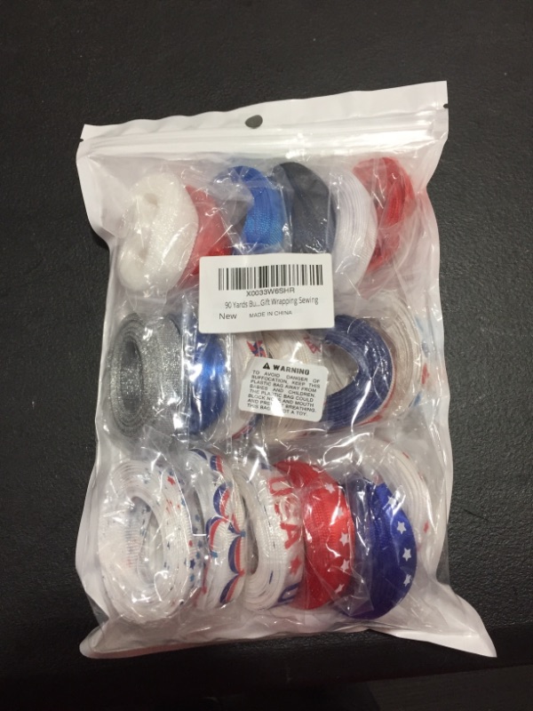 Photo 2 of 18 Rolls 90 Yards Bulk Patriotic Ribbons Red White Blue Striped Printed Ribbons Assortment 3/8 Grosgrain Ribbon Satin Ribbons Glitter Ribbons Organza Ribbons for 4th of July Craft Gift Wrapping Sewing
